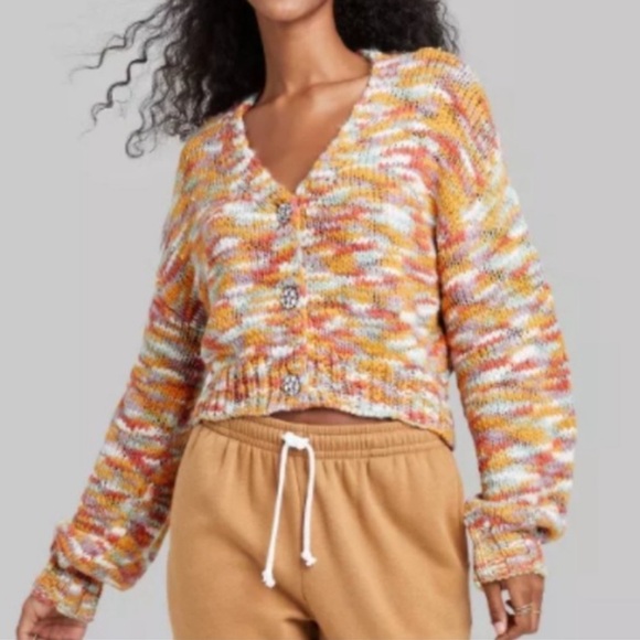 🍑 WILD FABLE TARGET RHINESTONE CROPPED CHUNKY KNIT BOHO TWEEN SWEATER CARDI - Picture 2 of 6